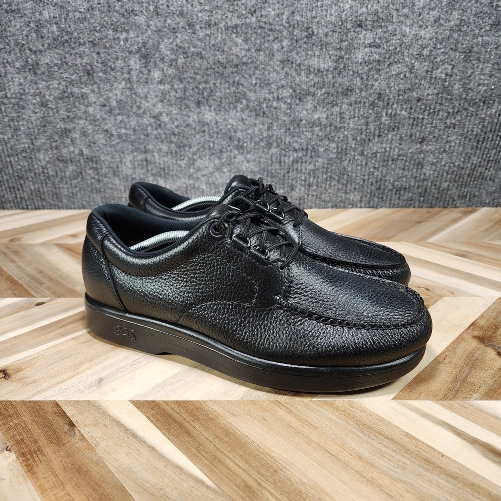 SAS 'Bout Time Lace Up Moccasin Mens 11.5 W Wide Black Pebbled Leather